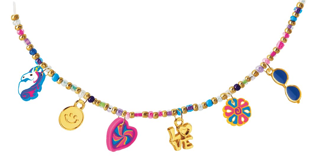 Shimmer 'N Sparkle Bead Mania Friendship Studio, zestaw do tworzenia bransoletek DIY z torbą do przechowywania, koralikami, zawieszkami, elastycznym sznurkiem