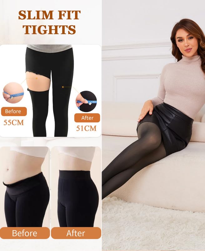 Collant da donna foderati in pile, spessi, opachi, caldi, termici, a vita alta, per controllo della pancia, (300 g, con piede in pile, nero traslucido, XL)
