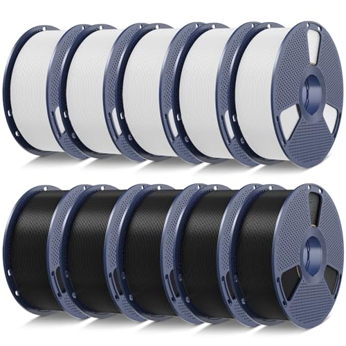 Image of SUNLU 3D Printer Filament 10kg Bundle, Neatly Wound PLA Filament 1.75mm ±0.02mm, Individually Vacuum-Sealed,1kg per Spool, 10 Pack, (5 spools of Black and 5 spools of White)