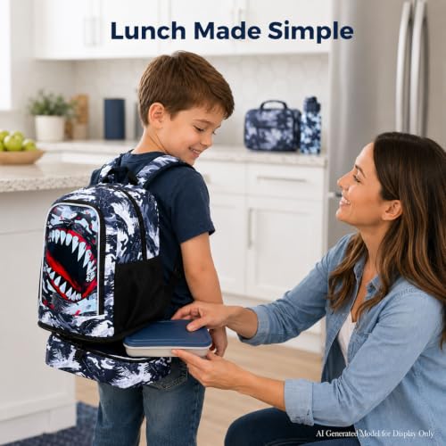 Image of 2 In 1 Shark Backpack for Boys, 17 inch Kids Bookbag with Insulated Lunch Box, School Backpacks for Elementary Preschool Kindergarten (Black)