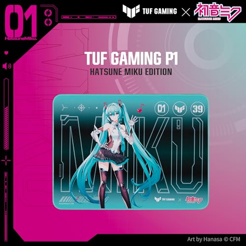 asus tuf gaming p1 hatsune miku edition portable gaming mouse pad  10 x 8 medium size aqua protective coating water-resistant surface durable anti-fray stitching non-slip rubber base