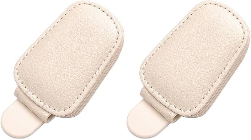 Porta-óculos magnético para para-sol automotivo em couro sintético bege MAXRILY, kit com 2