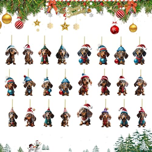 Calendrier Noël acrylique teckel : objet déco Thanksgiving et fête
