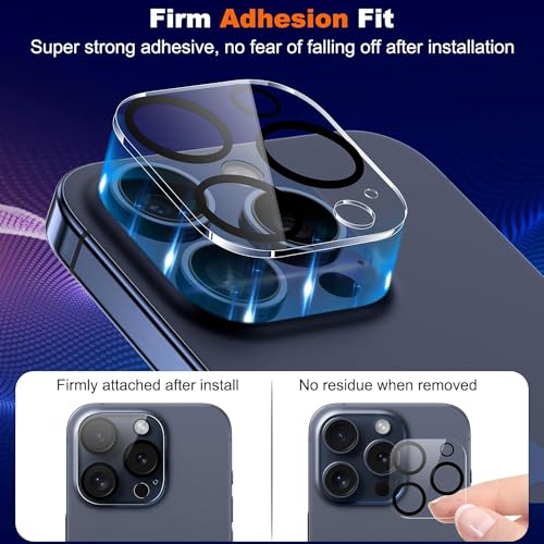 Image of PremiumiPhone 15 Pro Max Tempered Glass With Camera Lens Protector-Ultimate Protection Kit Edge To Edge Screen Protector ForiPhone 15 Pro Max 9H Hardness Ultra Hd Anti-Scratch Case Friendly