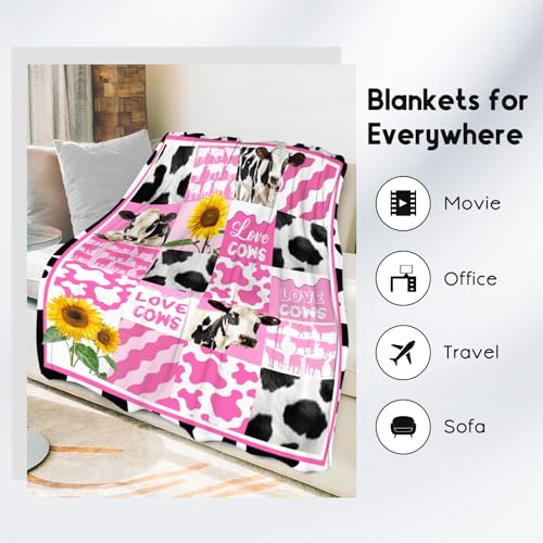 Cow Throw Blanket, Cozy Soft Throw Gifts for Girls, Cute Colorful Flannel Throw Blankets for Couch Office, 40x50 Inches