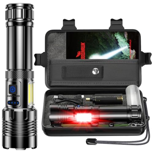Image of Shadowhawk Torch Light High Power 10000 Lumens, COB Side Light & Long Range | 30W Powerful LED Super Bright Flashlight Rechargeable, 7 Modes, Military Waterproof USB C Torches for Camping /Home /Emergency