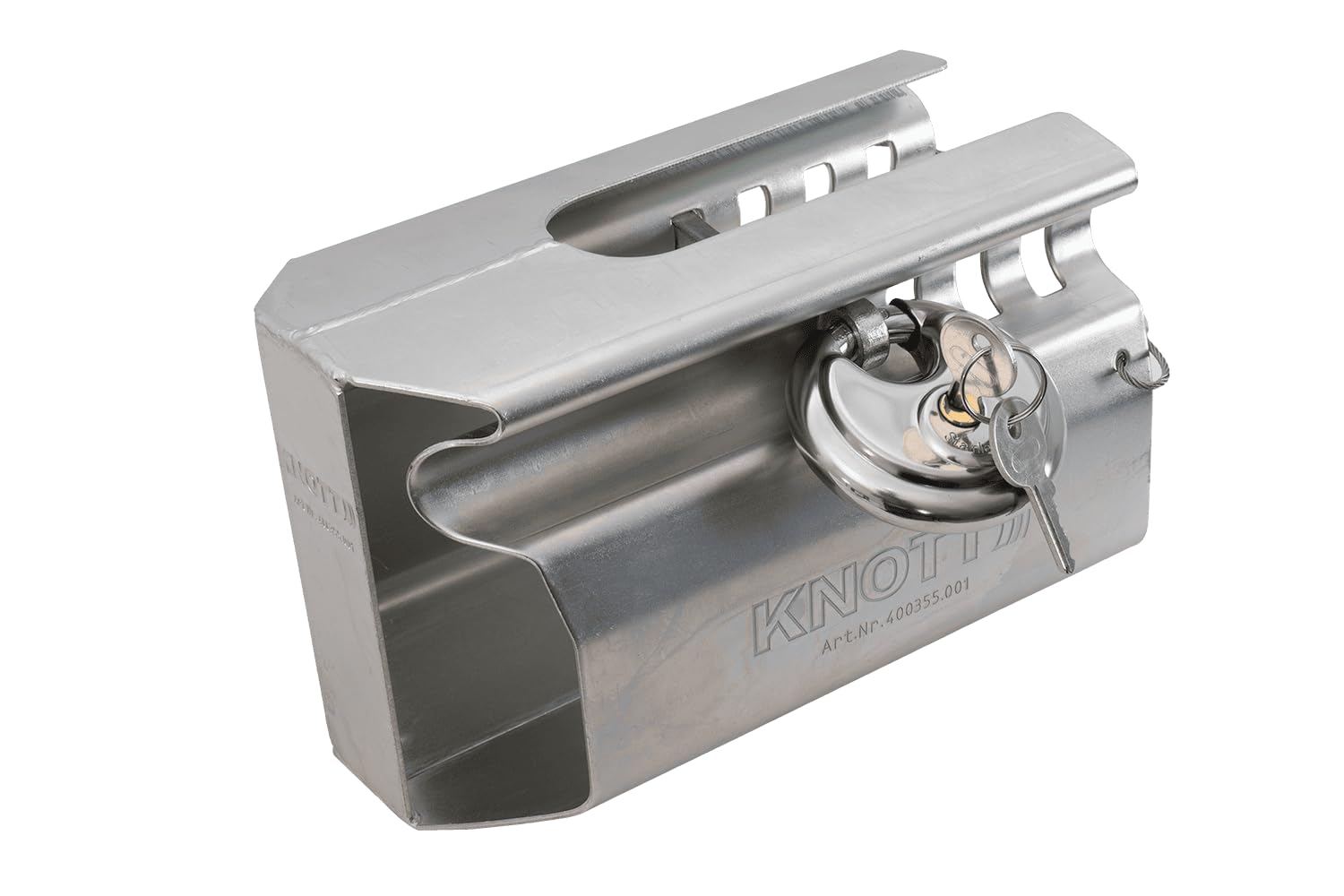 KNOTT Antivol d'Attelage Universel 400355.001 pour Remorque, Protection Robuste en Acier Galvanisé contre le Vol, Verrou de Sécurité Catch Lock pour Tête d'Attelage Standard