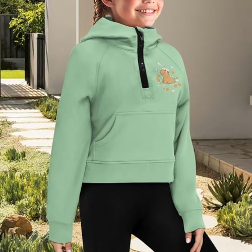 Girl's Fashion Hoodies Long Sleeve Half Zip Up Cropped Unisex Kid Sweatshirts Hooded with Pocket Pullover Tops3