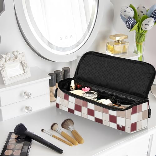 Bolsa de viaje para herramientas de cabello con tapete térmico resistente al agua para planchas y rizadores, organizador para planchas y accesorios de cuidado capilar, diseño de hojas blancas y burdeos miniatura 7