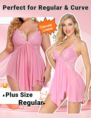 Image of Avidlove Women Lingerie Lace Babydoll V Neck Sexy Sleepwear Strap Chemise