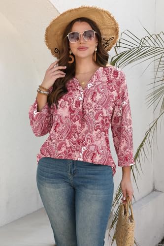 Image of WIHOLL 3 /4 Length Sleeve Womens Tops Dressy Casual Blouses Summer Spring Trendy Business Outfits Fashion Clothing