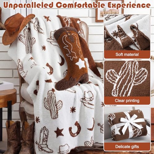 Western Cowboy Throw Blankets Pillow Set Include Brown Horse Shoes Cactus Beach Blanket 50 x 60 Inch and Cowboy Boot Plush Throw Pillows Cushion for Couch Sofa Bed Decoration - Image 5