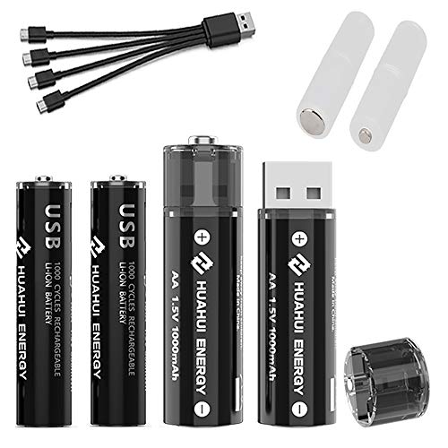AA+AAA Batteries USB Rechargeable Without Battery Charger Lithium Batteries ECO-Friendly 1.5V High Capacity Rapid Charging with 4-Way Charging Cable for Toys/Shaver/Toothbrush/Fan(AA2pcs+AAA2pcs)