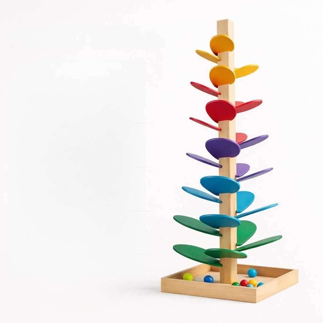 Wooden Rainbow Marble Run Tree Toy with Colourful Balls | shivangravat@gmail.com-image-28