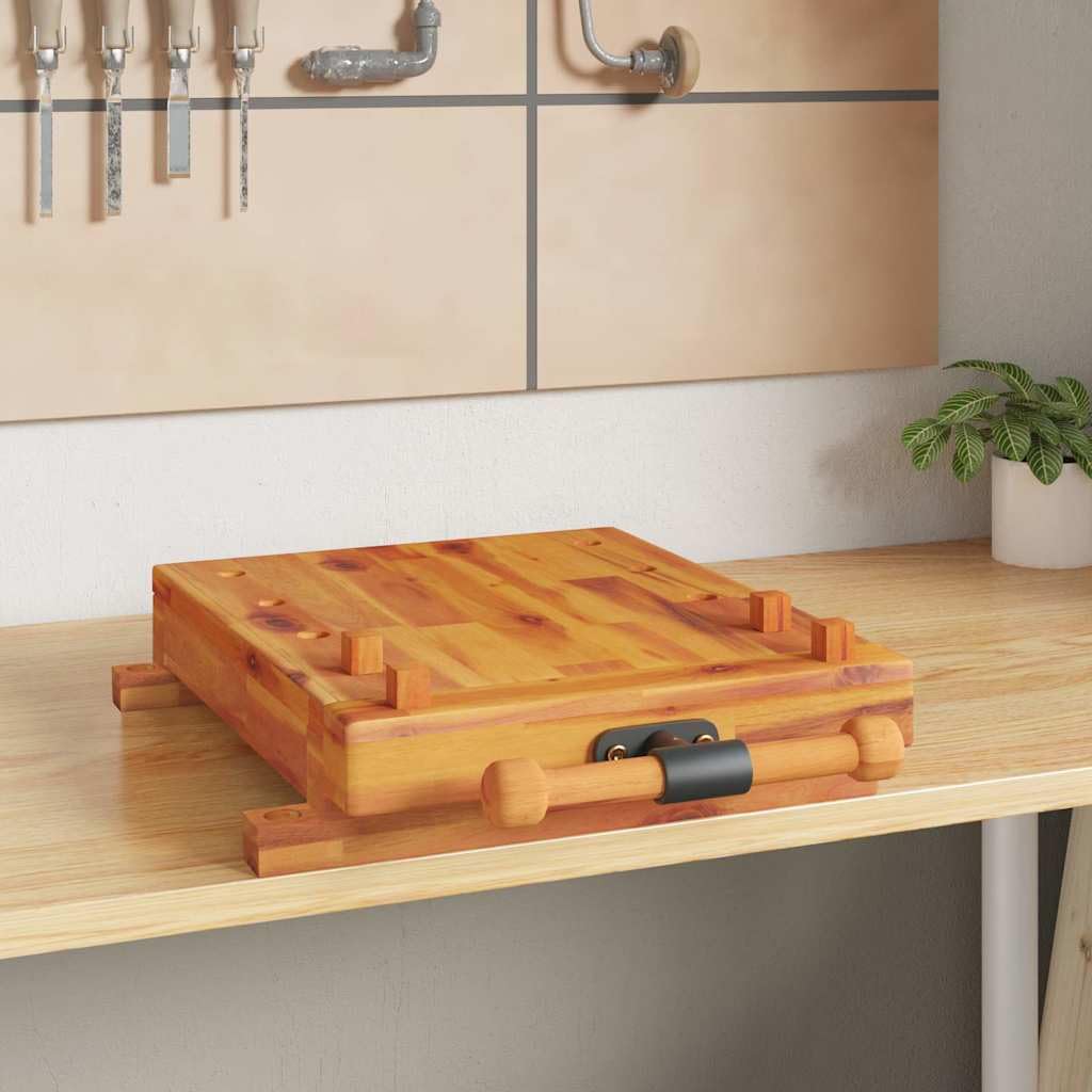 Piano da lavoro con morsa in legno di acacia massiccio, 52 x 44 x 9,5 cm, per banco da lavoro, tavolo da lavoro, tavolo di montaggio, tavolo per bricolage, piano di lavoro stabile per