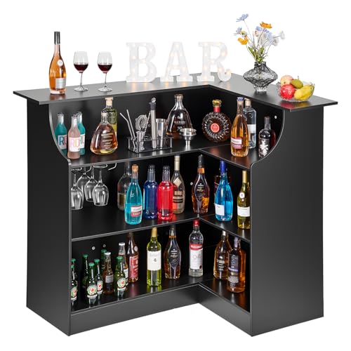 VEVOR Meuble Bar d'angle, Bar de Salon 4 Niveaux, pour Bouteilles Verres Cuisine Maison Pub, Buffet Ouvert avec Étagères de Rangement, Armoire à Vin en Bois,...