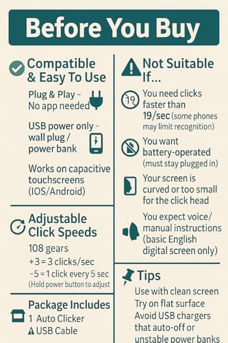 ANCLLO Automatischer Bildschirm-Clicker, tragbar, simulierter Finger, kontinuierliches Klicken, einstellbare Geschwindigkeit, physischer Clicker, geeignet für Spiele