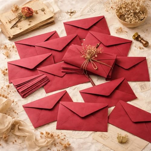 Image of Celebrations Red Kraft Paper Envelopes for Love Letters & Romantic Messages, Vintage Red Envelopes for Handwritten Notes, Anniversary Cards & Valentine's Day Letters - Pack of 25