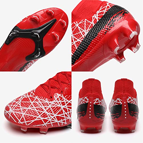 Soccer Shoes For Mens Womens Kids Football Cleats Big Boys Grils Fg High Ankle Football Boots Wide Soccer Training Sneakers (Medium, Red, Numeric_39) #TOP2