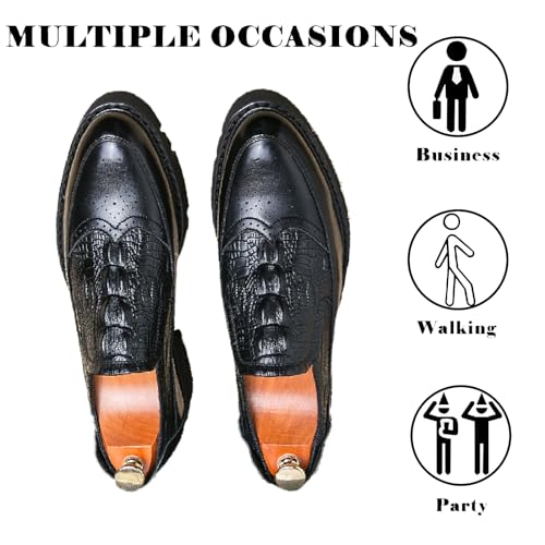 Men's Printed Leather Platform Loafers Comfortable Pointed Toe Slip On Lug Sole Business Oxfords for Party Wedding Office Dress Shoes3