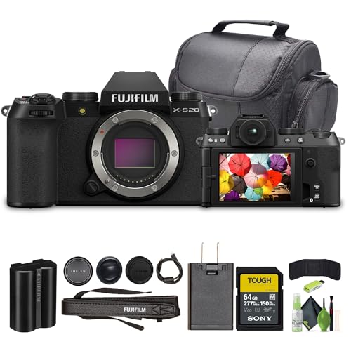 Fujifilm X-S20 Professional Compact Digital Mirrorless Camera Body - Black - Bundle with 64GB UHS-II SDXC Memory Card + Travel Bag and Lens Cleaning Kit