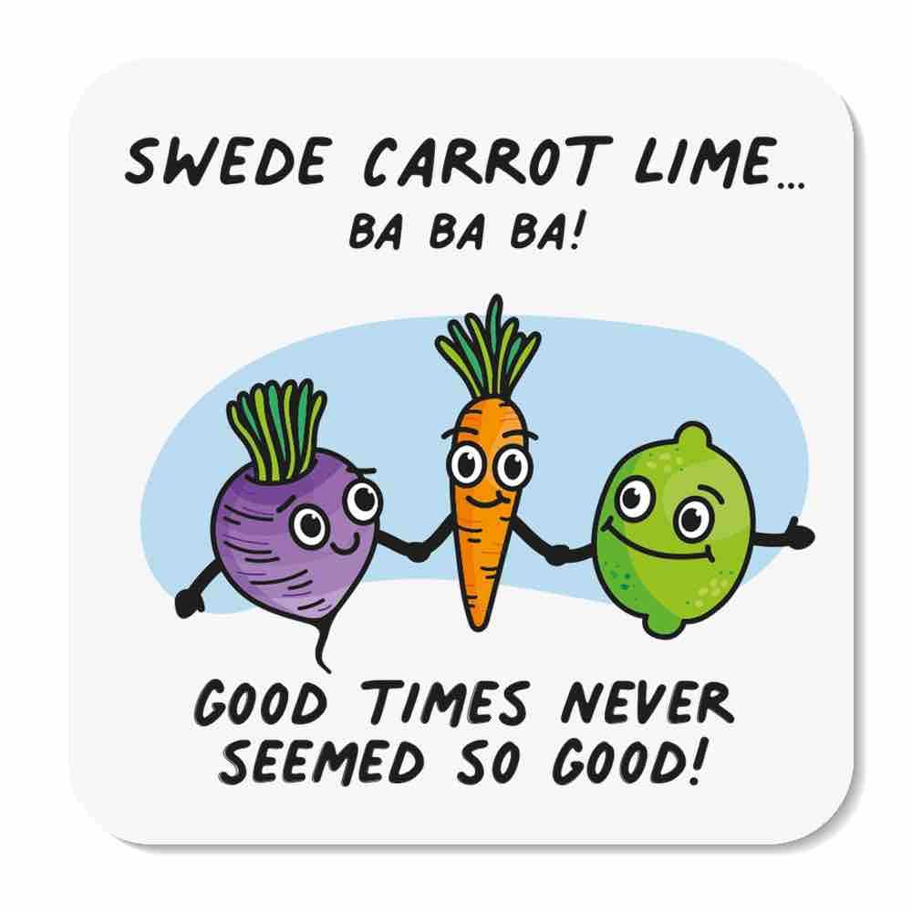Huxters Swede Carrot Lime - Funny Birthday Coaster for Friend – gifts from women - Friendship gift – Funny Gifts for Him and Her - 9cm by 9cm