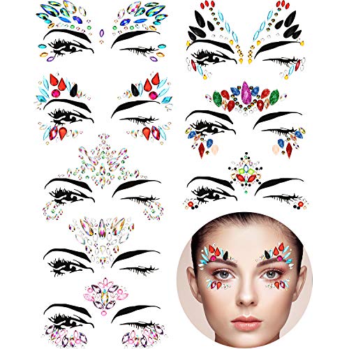 TOODOO 8 Sets Face Gems Rhinestone Colorful Sticker Tattoo Jewelry Stick on Face Festival Jewels for Forehead Body Decorations (Vintage Style)