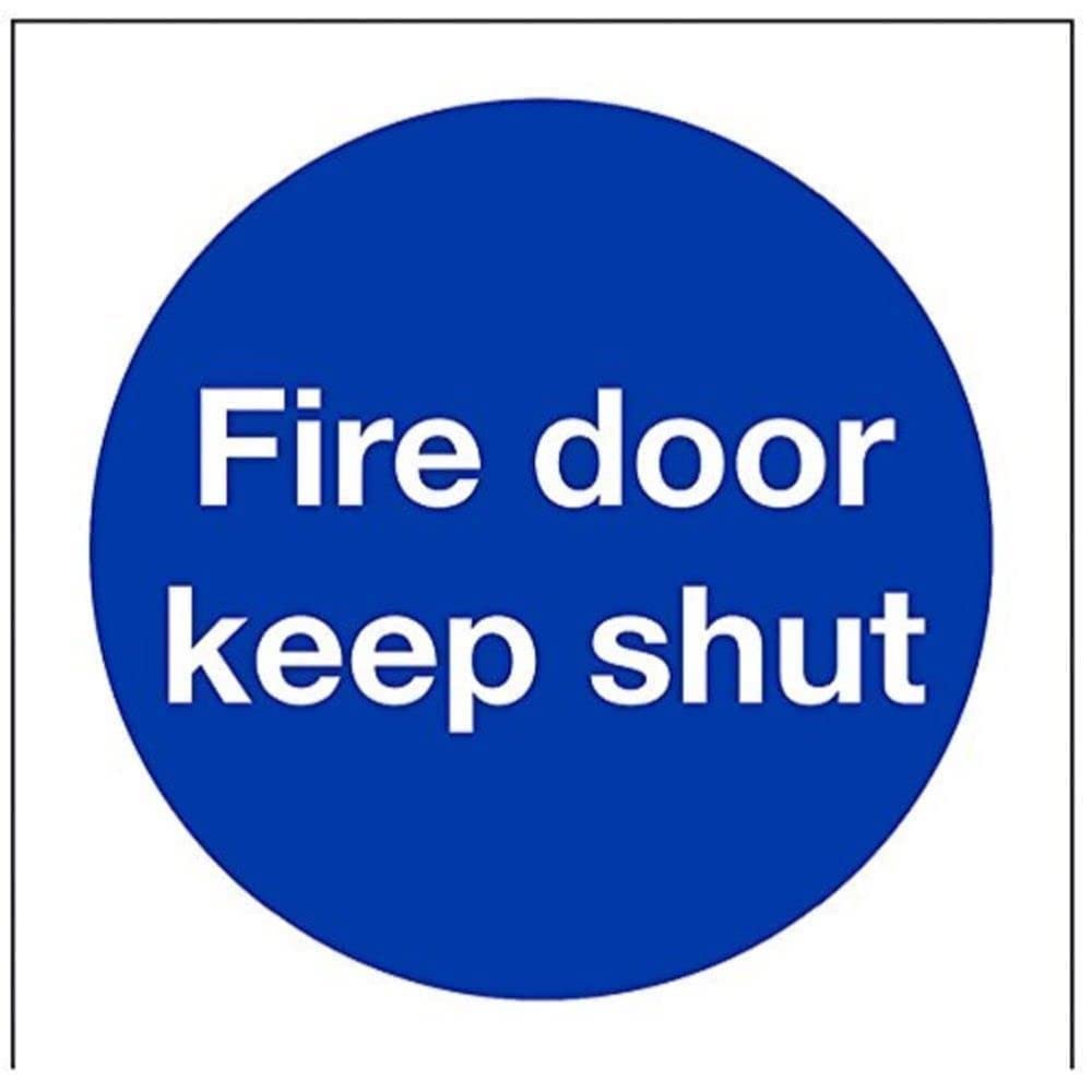 V Safety Fire Door Keep Shut Mandatory Sign - 80mm x 80mm - Self Adhesive Vinyl