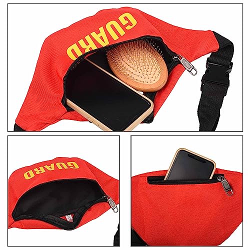 Bohue 3Pcs Lifeguard Costume Set Empty Top Sun Hat Adjustable Hat Red Waterproof Waist Bag Plastic Whistle Fancy Dress Accessories for Men Women - Image 2