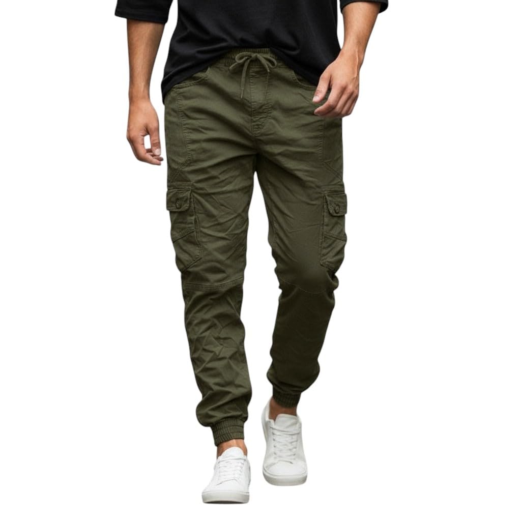 Men's Denim Cargo Joggers II Cotton Blend II Low Rise Slim Fit II Stretchable II Multi Pockets II Elastic Waist and Ankle Cuffs II Urban and Street Wear-image-17