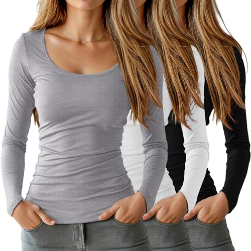 Riyiper RIYIPER-YVNK7436 3 Pack Women'S Long Sleeve T Shirts, Round Neck Under Scrub Layer Tee Basic Casual Shirts Tops cover