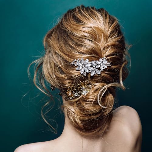 PAGOW 4 Piezas Pinzas de Pelo con Flor y Cristales, Accesorios de Boda para Novias y Mujeres (2 Estilos) miniatura 5