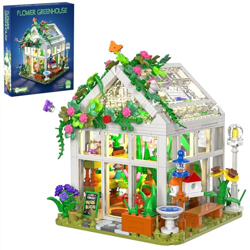 GEVINST Flower House Set for Adults Building Sets with Led Light, for Home Display Decoration, Greenhouse Model Kit, Xmas Gifts for Adults Teens Girls Friends Ages 8+ (779 Pieces)