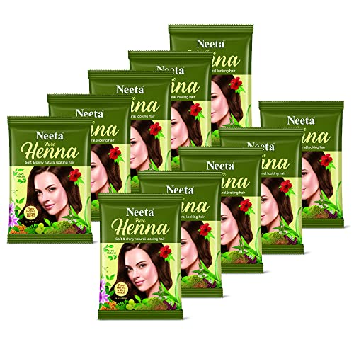 Image of Neeta Pure Henna Powder for Hair with 9 Natural Herbs 25g (Pack of 10), 100% Natural Henna Mehndi for Soft & Shiny Looking Hair