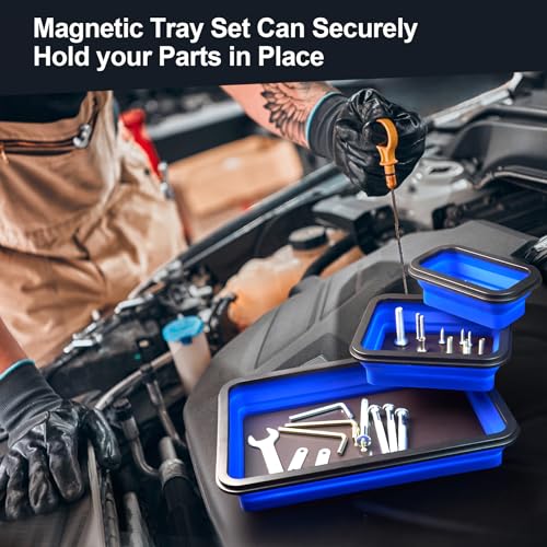 stochastic box Collapsible Magnetic Parts Tray Set Foldable Magnetic Tray 3 Different Size Silicone Tool Trays for Screw, Bolts,Nuts,with Magnetic Base Stores and Organizes Small Parts and Tools by stochastic box - Image 5