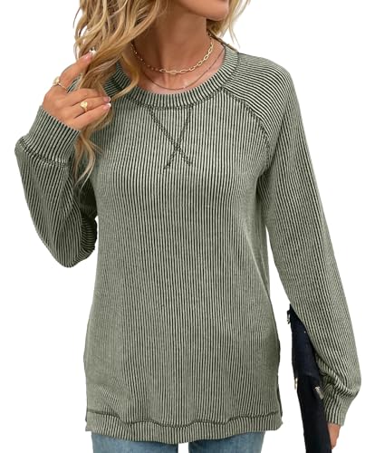 levaca Womens Ribbed Long Sleeve Shirts Loose Fit Exposed Seam Fall Tunics Tops to Wear With Leggings3