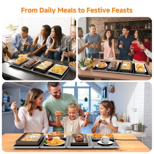 Image of FEPPO Electric Warming Tray, 4-in-1 Food Warmers for Parties Buffet with 10 Temp Settings and Timer, 33 inchx15 inch Glass Surface Warming Mat for Food, Modular Buffet Hot Plates for Catering and Gatherings
