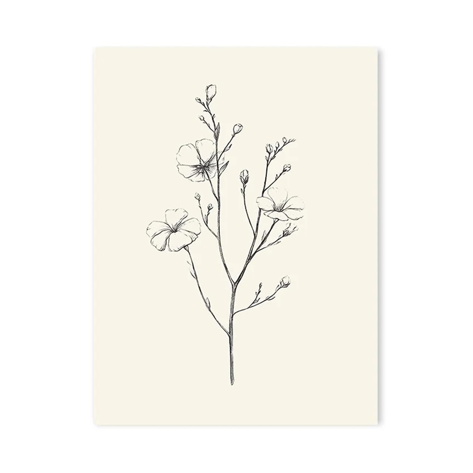 Impression sur toile vintage florale motif feuilles et fleurs noir et blanc salon 50x70