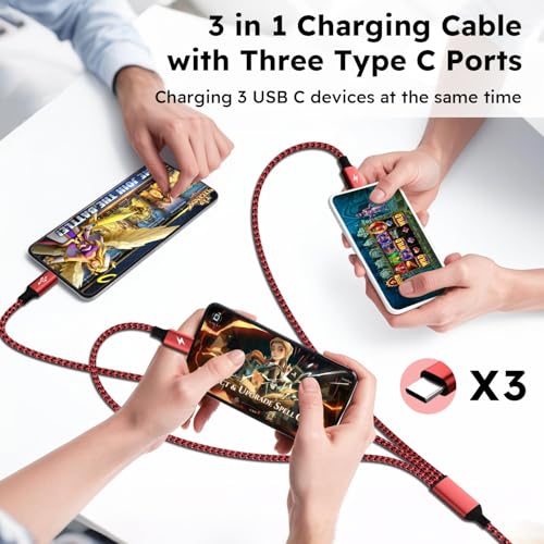Image of USBC Charger Cable, USB A /C to USB C Multi Charging Cable, Charger Cord Type C [2Pack 5Ft], 3 in 1 Multi Charger Cord, USB C Cable with 3 Type-C Connectors for iPhone 17 /16 /15, Galaxy S24 /23, iPad