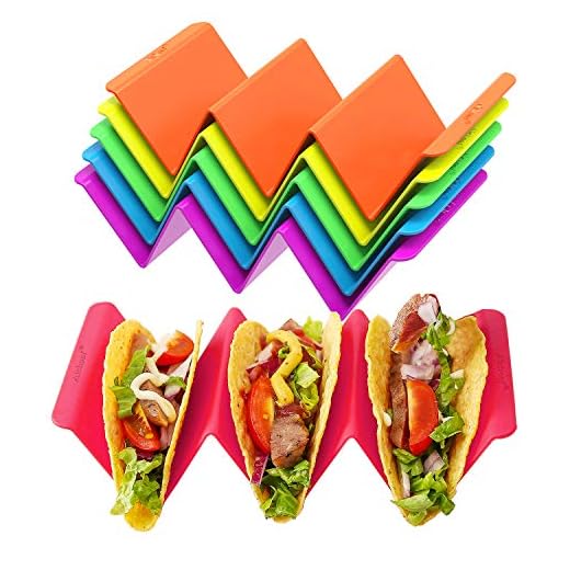 Colorful Taco Holder Stands Set of 6 - Premium Large Taco Tray Plates Holds Up to 3 or 2 Tacos Each, PP Health Material Very Hard and Sturdy, Dishwasher & Microwave Safe