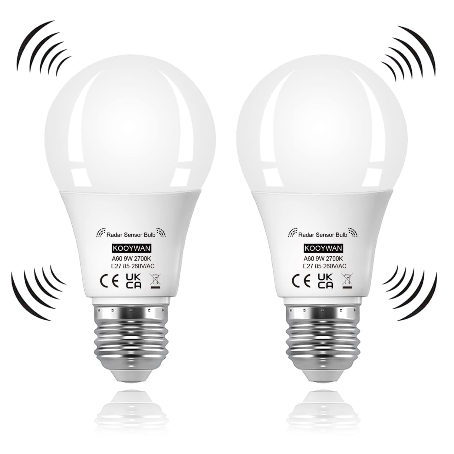 KOOYWAN led glühbirne mit bewegungsmelder 9W E27 warmweiß 2700K Bewegungsmelder-Lichtsteuerung Radarlampe-A19b 2 stk