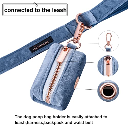 Image of ARING PET Velvet Dog Waste Bag Dispenser, Cute Blue Doggy Poop Bags Holders Attach to Any Leashes, Portable Washable Pet Waste Pouch Dispenser with Metal Zipper