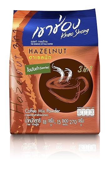 Image of Khao Shong 3-in-1 Instant Coffee Mix - Premium Thai Coffee, Aromatic & Full-Bodied | Hazelnut Flavors | Smooth, Creamy, Low Fat, No Cholesterol (Hazelnut Blend)