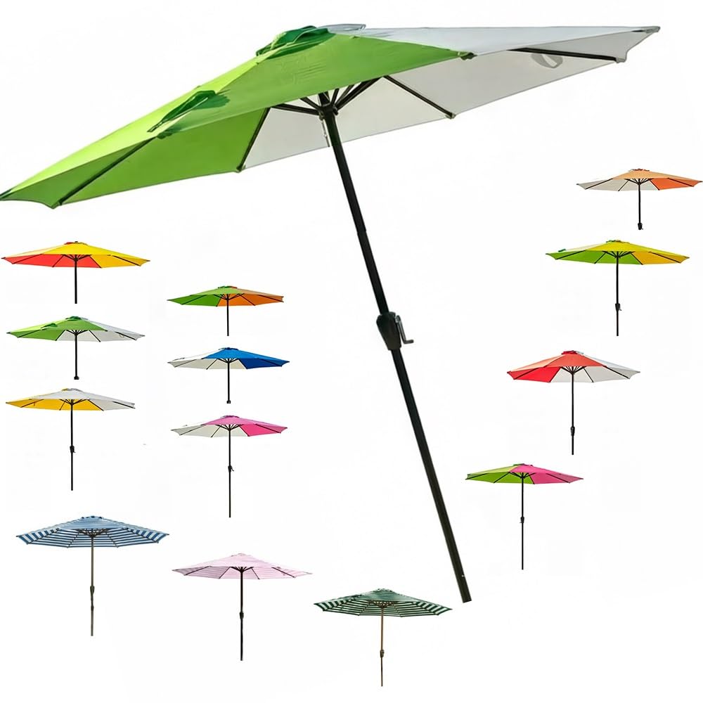 LARAKVEAKV Large Market Table Umbrella With Crank, 9FT Rainbow Sun Protection Umbrellas，Garden Stripe Parasol For Patio Backyard Deck Yard(Colorful 6)