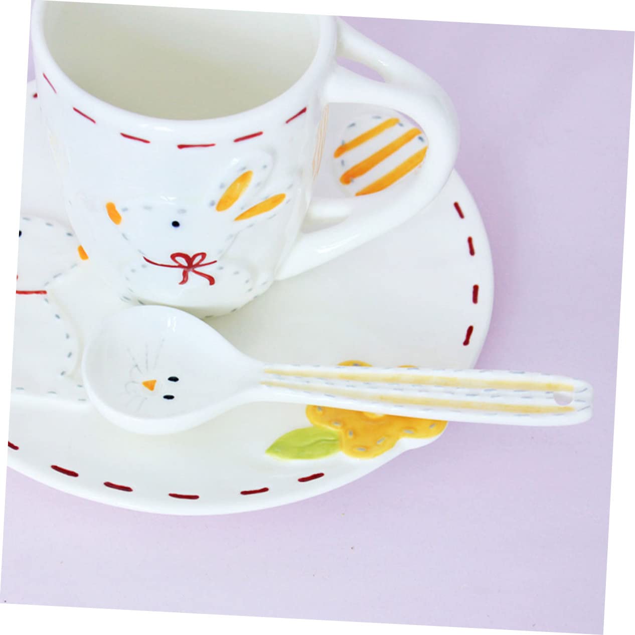 TOPBATHY 4piezas Cucharas De Cerámica Para Café y Diseño De Conejo Utensilios Prácticos Para Bebidas y Postres Adecuadas Para Familiar y Restaurantes