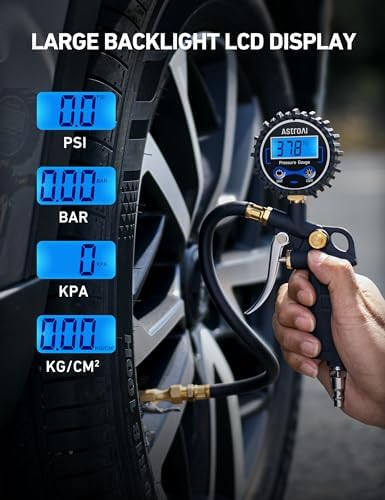 AstroAI Digital Tire Pressure Gauge with Inflator, 3-250 PSI Air Chuck & Compressor Accessories Heavy Duty with Quick Connect Coupler, 0.1 Display Resolution, 1Pack Standard - 3
