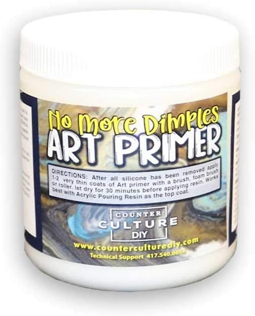 Counter Culture DIY No More Dimples Acrylic Pouring Primer, 8 Oz, Crystal Clear Topcoat Craft Art Supplies, Great Adhesion Consistent Surface Coating for Natural Porous Stones, Pairs with Resin