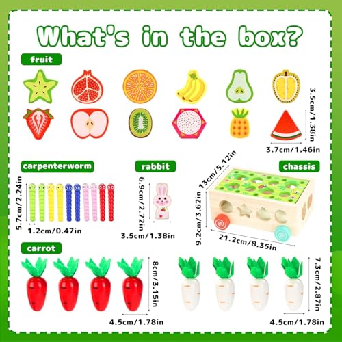 Image of Montessori Wooden Toy, Magnetic Fishing Game, Motor Skills, Carrot Harvest, Vegetables Sorting & Stacks, Educational Gift for Toddlers Kids Ages 1 2 3 4 5