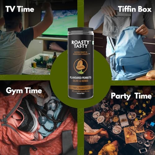 Image of Roasty Tasty Olive & Herbs Flavour Roasted Peanuts|Healthy Snacks|Rich In Protein & Fibre|Roasted, Not Fried Snacks|Healthy Food|Namkeen Peanuts|Crunchy Masala Peanuts|Pack Of 2 (150G Each)
