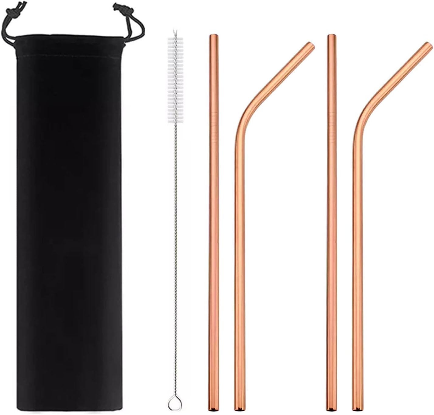 4pcs Reusable Copper Stainless Steel Straws with Carry Case, Metal Straws with Clean Brush, Cute Drinking Straws, Portable for Travel Camping, Kitchen, Bar, Restaurant, Coffee, Juice